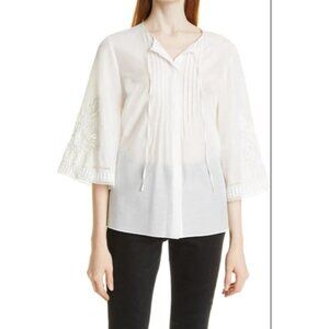 NWT KOBI HALPERIN Womens White Silk Blouse Size XL